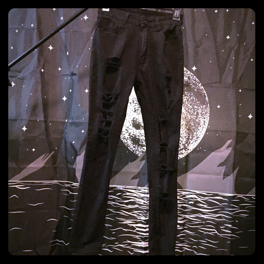 Black Stretchy Distressed Jean. Size S/2.